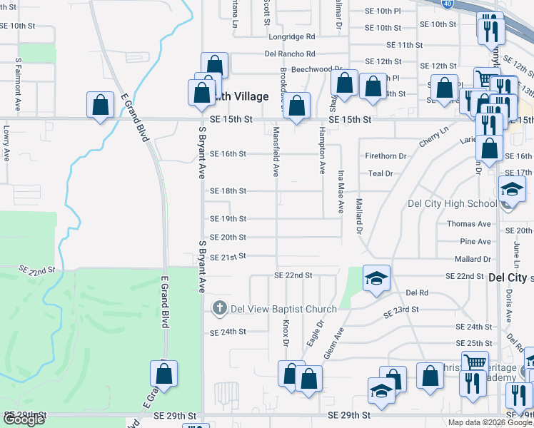 map of restaurants, bars, coffee shops, grocery stores, and more near 3121 Southeast 19th Street in Del City