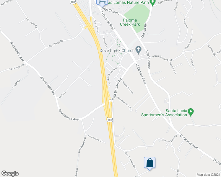 map of restaurants, bars, coffee shops, grocery stores, and more near 9102 Arbol del Rosal Way in Atascadero