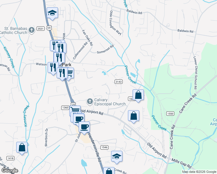map of restaurants, bars, coffee shops, grocery stores, and more near 39 Holly Lane in Arden