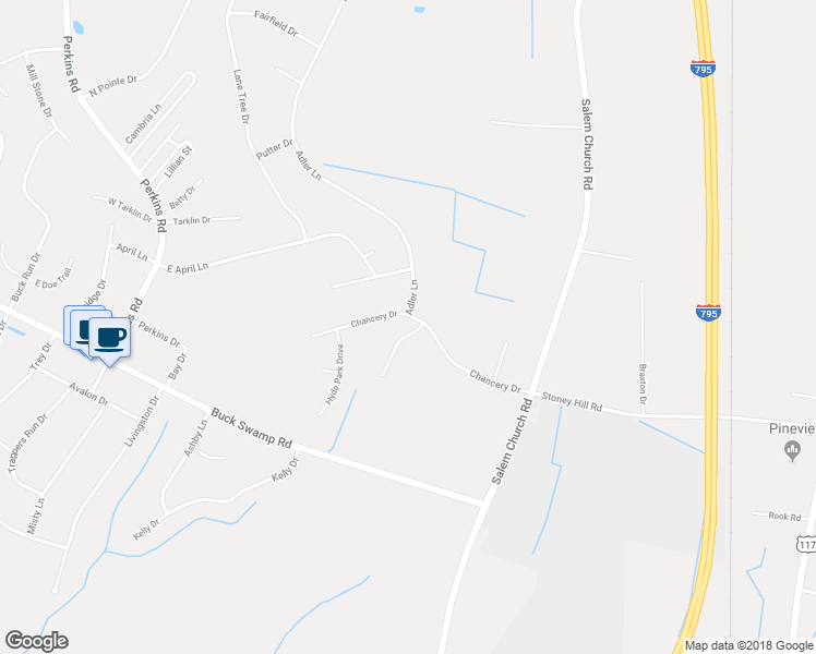 map of restaurants, bars, coffee shops, grocery stores, and more near 101 London Derry Road in Goldsboro
