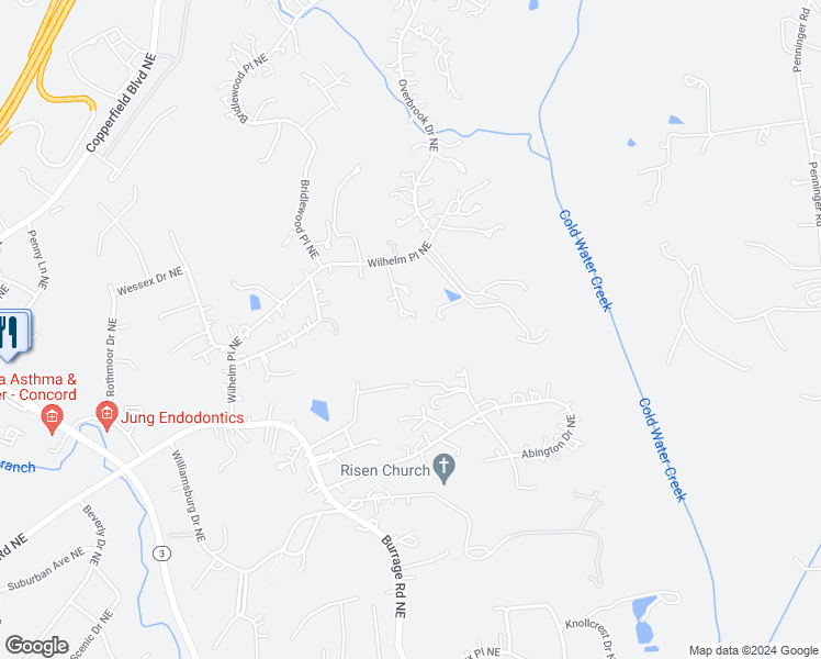 map of restaurants, bars, coffee shops, grocery stores, and more near 660 Wilhelm Place Northeast in Concord