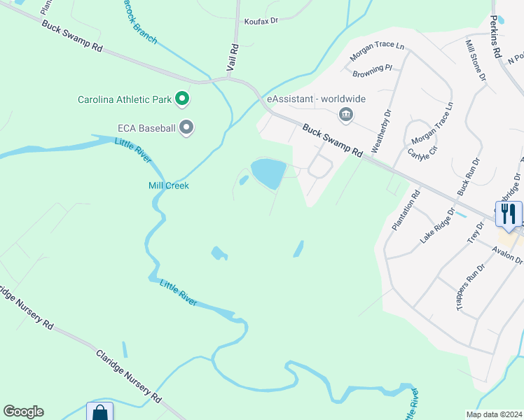 map of restaurants, bars, coffee shops, grocery stores, and more near 254 Cedar Lake Drive in Goldsboro