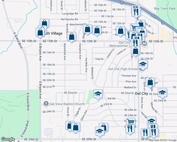 map of restaurants, bars, coffee shops, grocery stores, and more near 1928 Ina Mae Avenue in Del City
