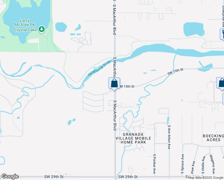 map of restaurants, bars, coffee shops, grocery stores, and more near 2100 South Macarthur Boulevard in Oklahoma City