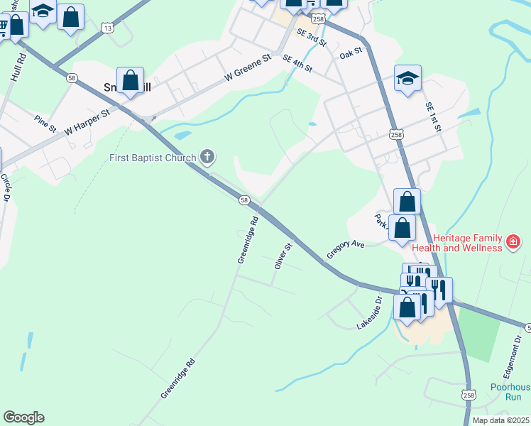 map of restaurants, bars, coffee shops, grocery stores, and more near Kingold Boulevard in Snow Hill