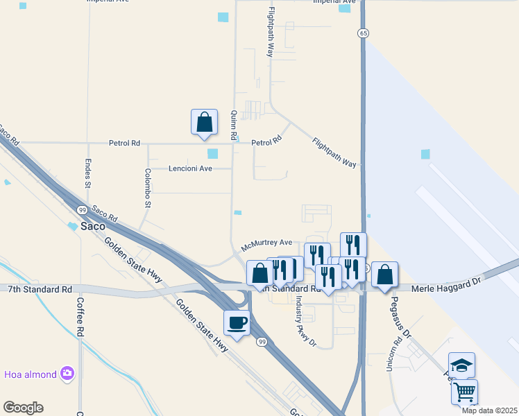 map of restaurants, bars, coffee shops, grocery stores, and more near 34970 Mc Murtrey Avenue in Bakersfield
