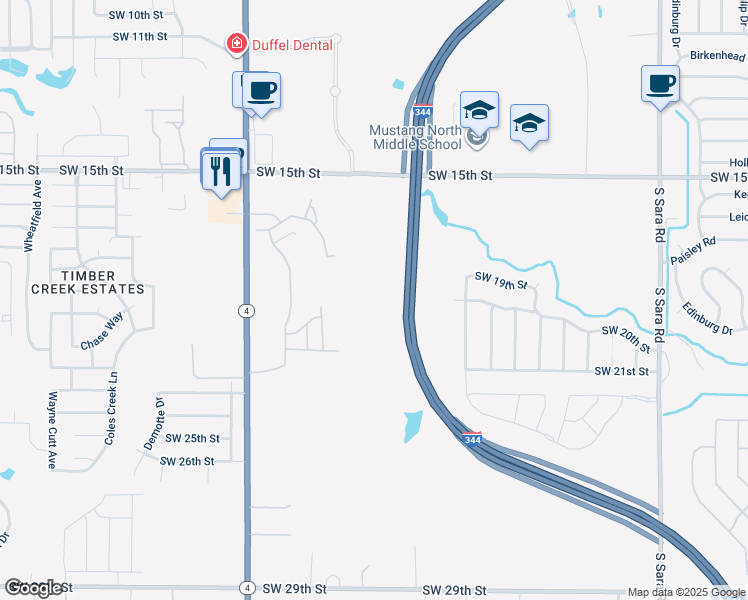 map of restaurants, bars, coffee shops, grocery stores, and more near 10925 Southwest 20th Street in Yukon