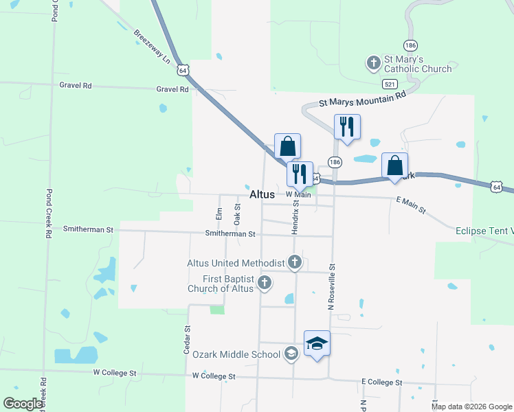 map of restaurants, bars, coffee shops, grocery stores, and more near 1411 Carbon Plant Road in Altus