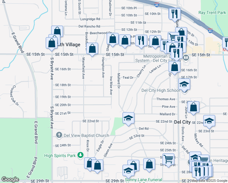 map of restaurants, bars, coffee shops, grocery stores, and more near 1916 Ina Mae Avenue in Oklahoma City