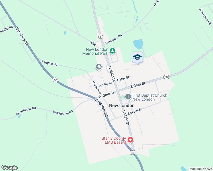 map of restaurants, bars, coffee shops, grocery stores, and more near 116 North Vine Street in New London