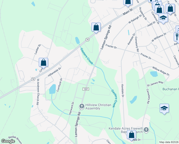 map of restaurants, bars, coffee shops, grocery stores, and more near 334 Troy Drive in Sanford