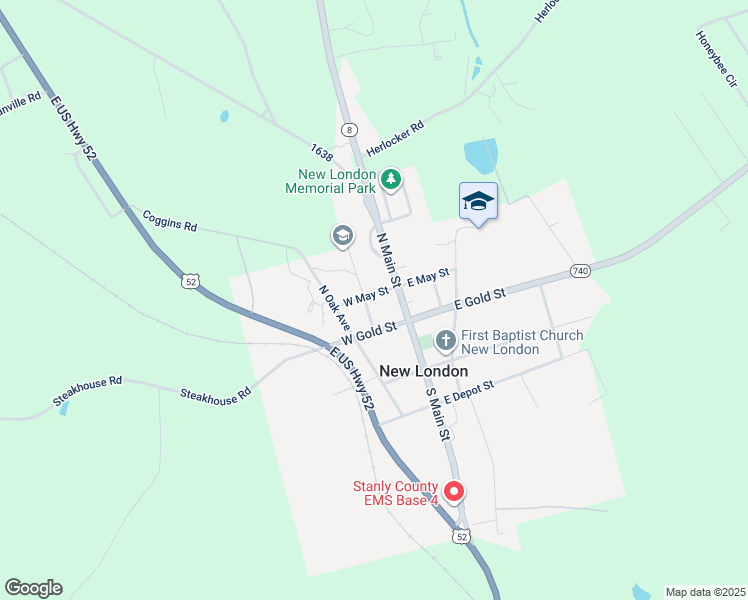 map of restaurants, bars, coffee shops, grocery stores, and more near 116 North Vine Street in New London
