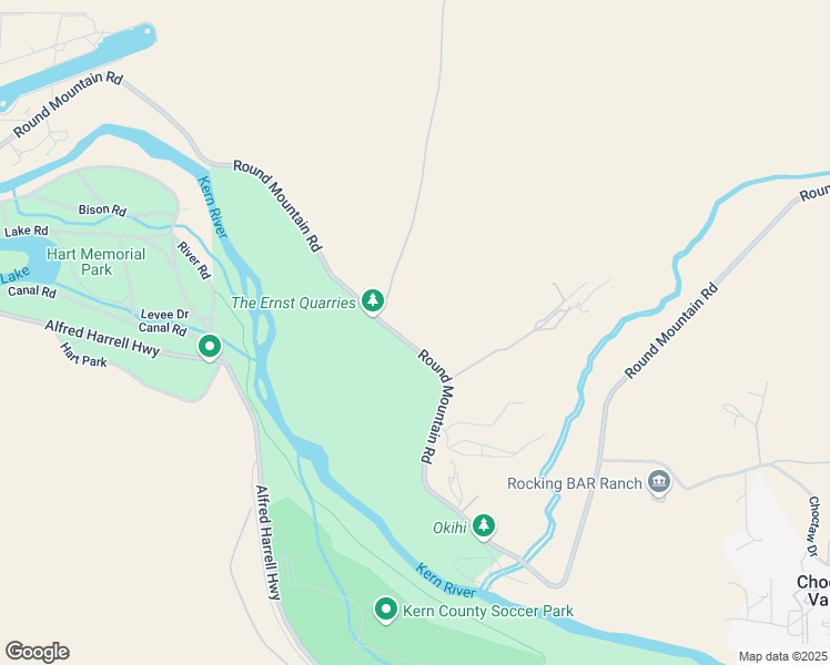map of restaurants, bars, coffee shops, grocery stores, and more near 13300 Round Mountain Road in Bakersfield
