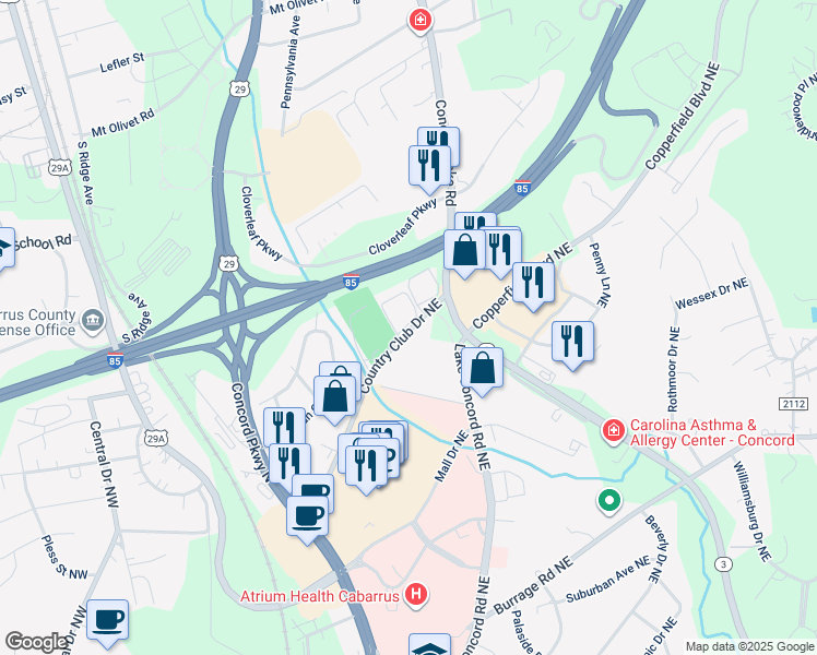 map of restaurants, bars, coffee shops, grocery stores, and more near in Concord