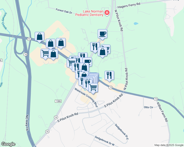 map of restaurants, bars, coffee shops, grocery stores, and more near 7421 North Carolina 73 in Denver