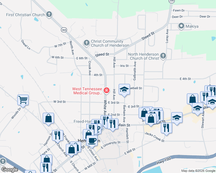 map of restaurants, bars, coffee shops, grocery stores, and more near 475 Hill Avenue in Henderson