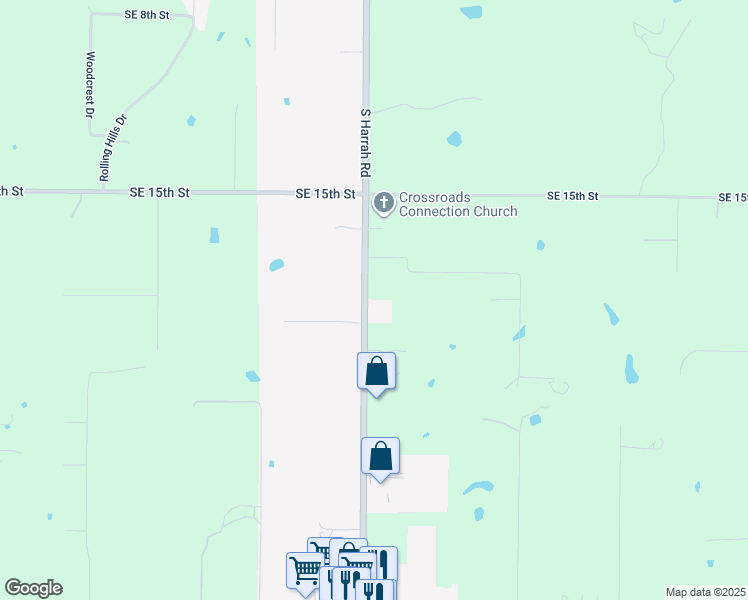 map of restaurants, bars, coffee shops, grocery stores, and more near 1910 South Harrah Road in Harrah