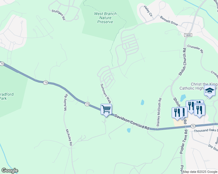 map of restaurants, bars, coffee shops, grocery stores, and more near 15959 Rose Glenn Lane in Davidson