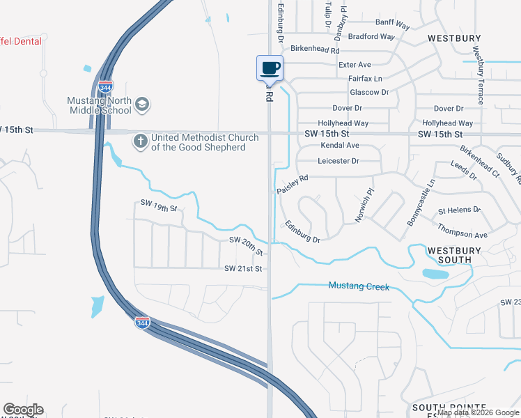 map of restaurants, bars, coffee shops, grocery stores, and more near 1821 Edinburg Drive in Yukon