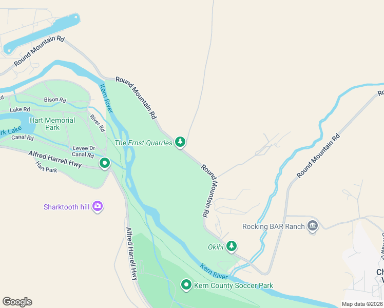 map of restaurants, bars, coffee shops, grocery stores, and more near 13112 Round Mountain Road in Bakersfield