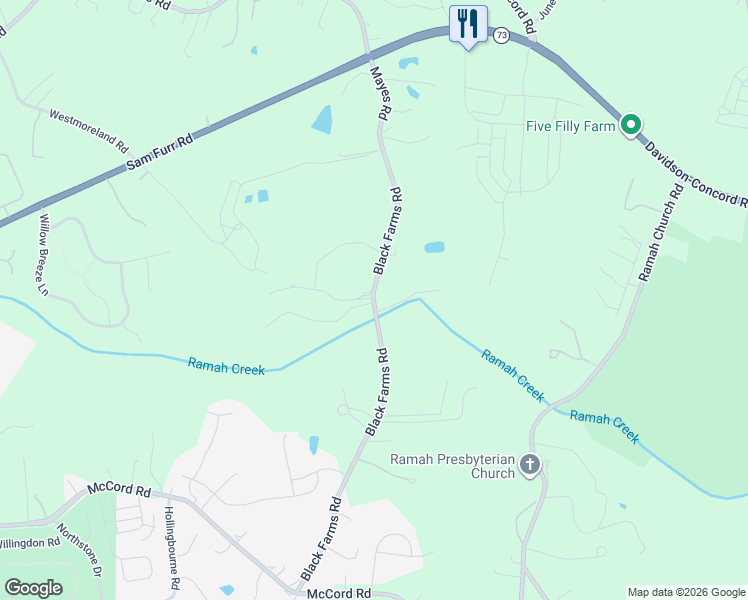 map of restaurants, bars, coffee shops, grocery stores, and more near 14845 Black Farms Road in Huntersville