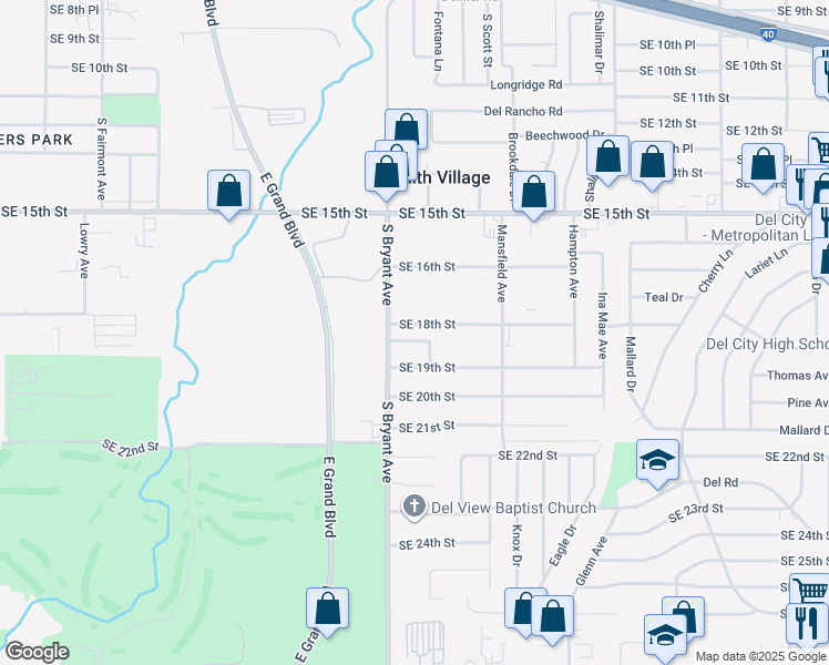 map of restaurants, bars, coffee shops, grocery stores, and more near 3019 Southeast 18th Street in Oklahoma City