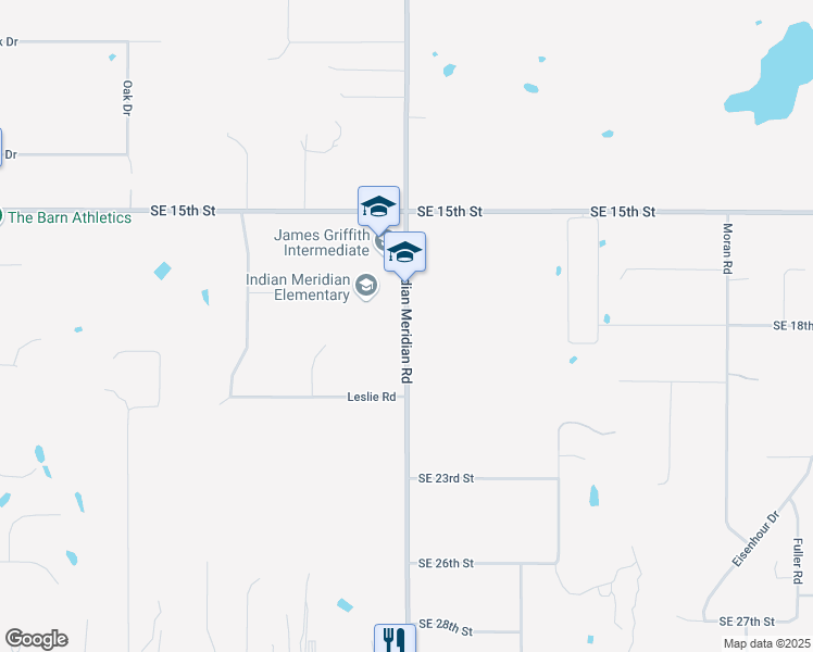 map of restaurants, bars, coffee shops, grocery stores, and more near 1865 South Indian Meridian Road in Choctaw