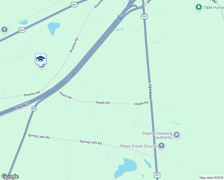 map of restaurants, bars, coffee shops, grocery stores, and more near 222 Heath Road in Four Oaks
