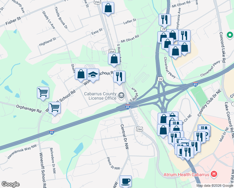 map of restaurants, bars, coffee shops, grocery stores, and more near 2106 Tremont Avenue Northwest in Concord