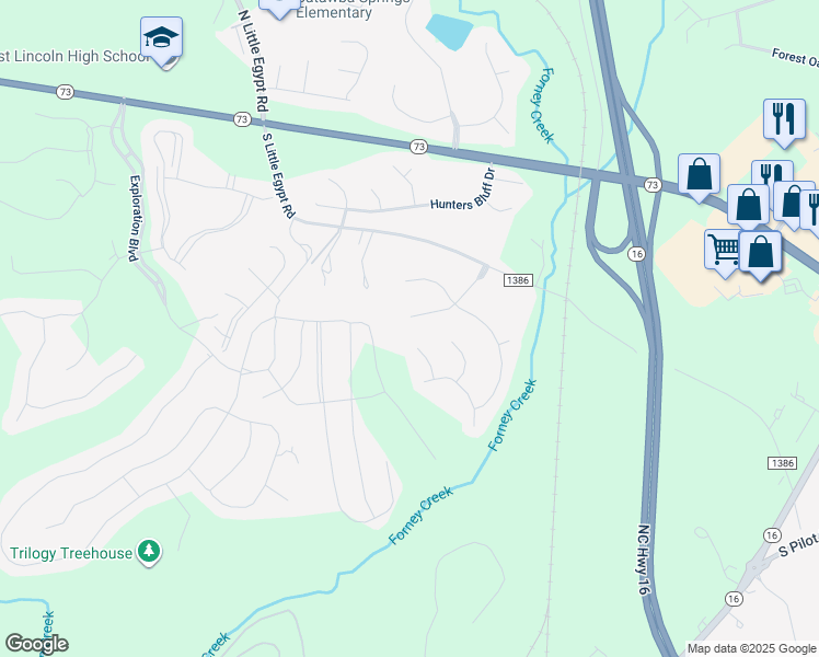 map of restaurants, bars, coffee shops, grocery stores, and more near 7134 Oxford Hunt Drive in Stanley