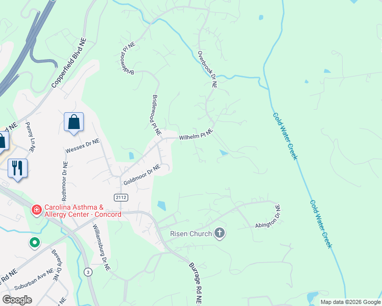 map of restaurants, bars, coffee shops, grocery stores, and more near 670 Wilhelm Place Northeast in Concord