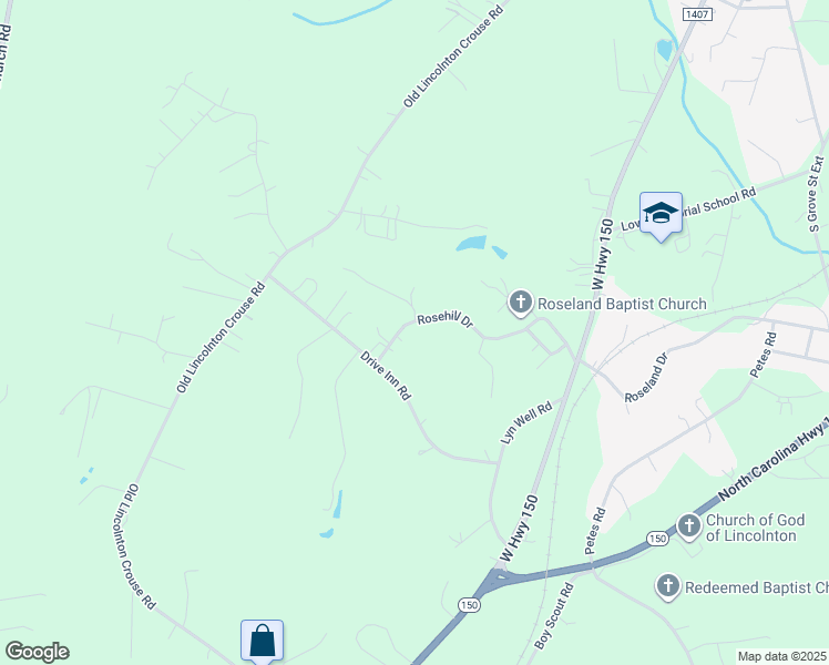 map of restaurants, bars, coffee shops, grocery stores, and more near 1321 Rosehill Drive in Lincolnton
