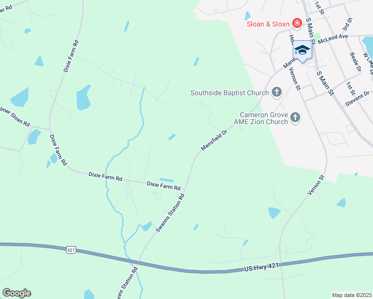 map of restaurants, bars, coffee shops, grocery stores, and more near 873 Swanns Station Road in Sanford