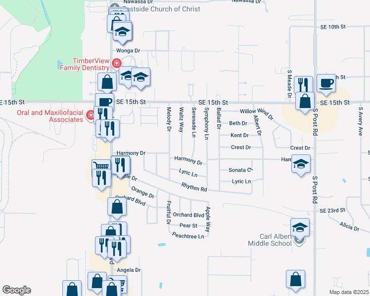 map of restaurants, bars, coffee shops, grocery stores, and more near 1800 Waltz Way in Oklahoma City