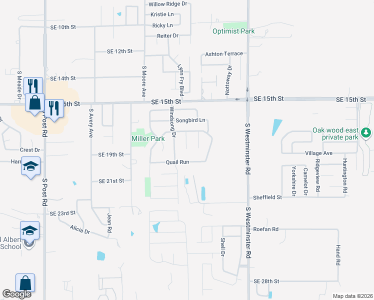 map of restaurants, bars, coffee shops, grocery stores, and more near 1906 Deerwood Trail in Midwest City