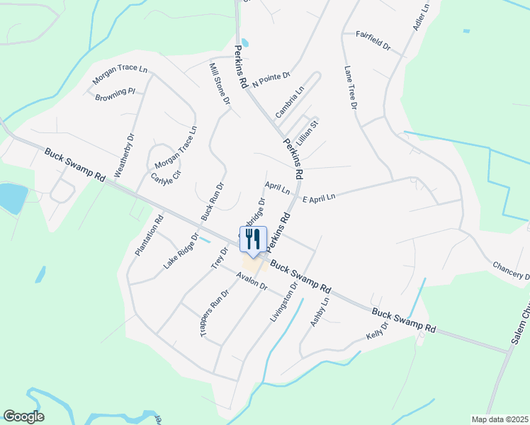 map of restaurants, bars, coffee shops, grocery stores, and more near 110 Cambridge Drive in Goldsboro