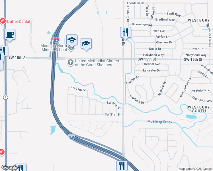 map of restaurants, bars, coffee shops, grocery stores, and more near Mulberry Creek Court in Yukon
