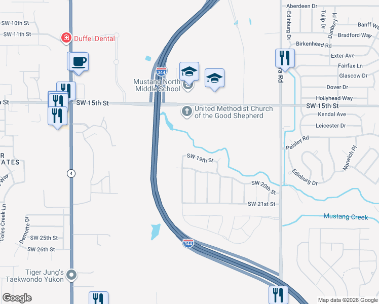 map of restaurants, bars, coffee shops, grocery stores, and more near 10925 Southwest 19th Street in Yukon