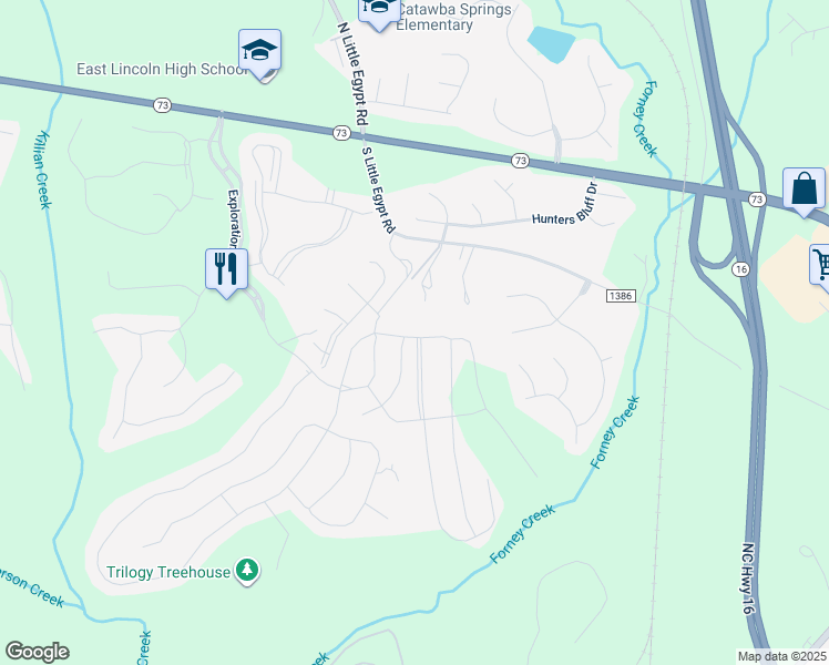 map of restaurants, bars, coffee shops, grocery stores, and more near 340 Preston Lane in Stanley