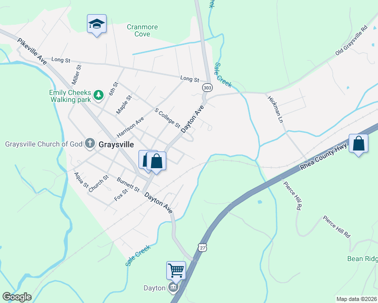 map of restaurants, bars, coffee shops, grocery stores, and more near 385 Bridge Street in Graysville