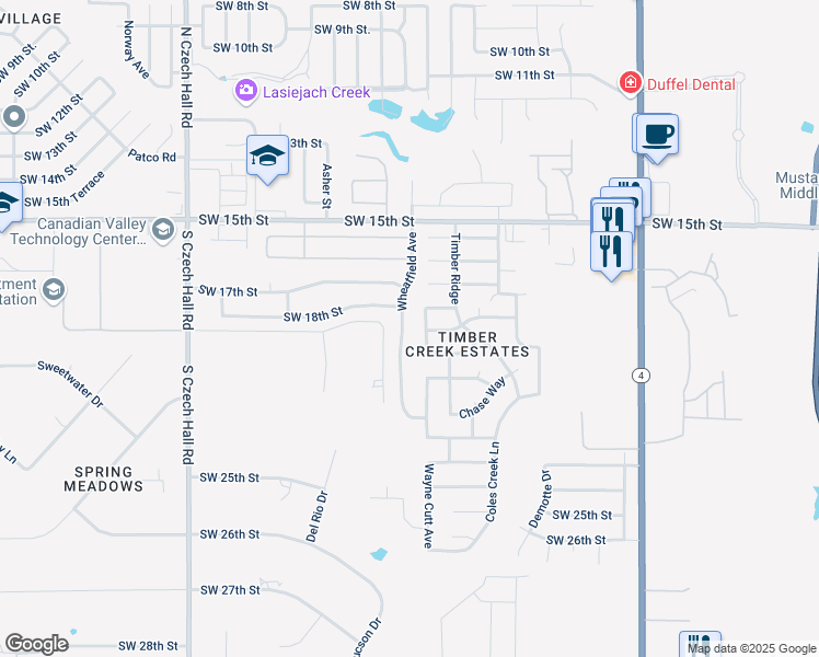map of restaurants, bars, coffee shops, grocery stores, and more near 2004 Wheatfield Avenue in Yukon
