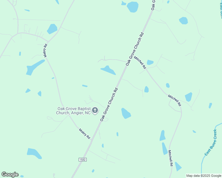 map of restaurants, bars, coffee shops, grocery stores, and more near 1105 Oak Grove Church Road in Angier