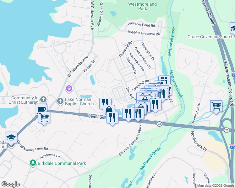 map of restaurants, bars, coffee shops, grocery stores, and more near in Huntersville
