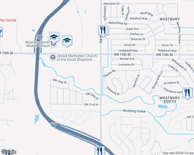 map of restaurants, bars, coffee shops, grocery stores, and more near 1821 Edinburg Drive in Yukon