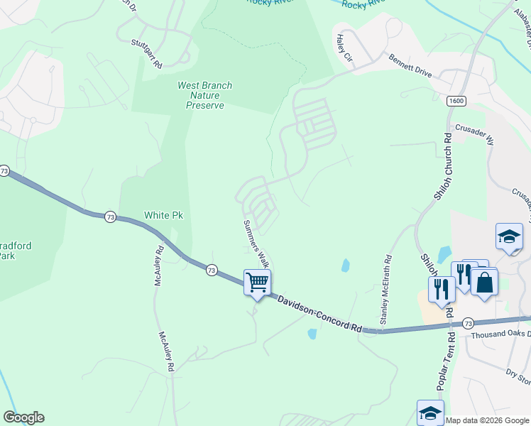 map of restaurants, bars, coffee shops, grocery stores, and more near 15920 Rose Glenn Lane in Davidson