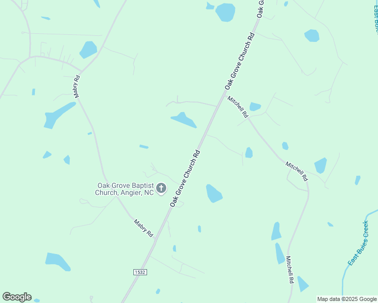 map of restaurants, bars, coffee shops, grocery stores, and more near 1105 Oak Grove Church Road in Angier