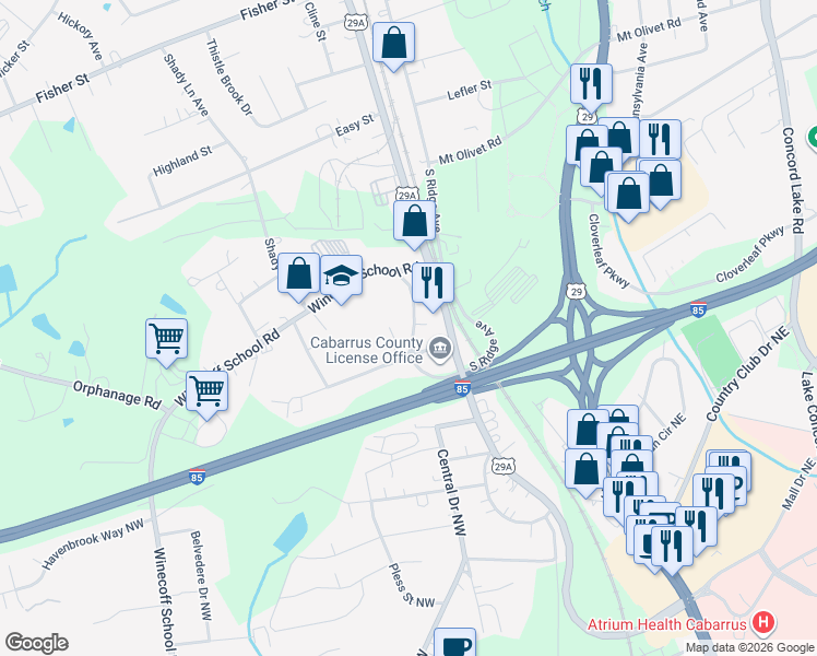 map of restaurants, bars, coffee shops, grocery stores, and more near 2106 Tremont Avenue Northwest in Concord