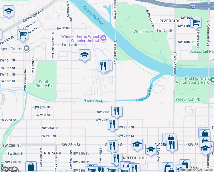 map of restaurants, bars, coffee shops, grocery stores, and more near 932 Pedalers Lane in Oklahoma City