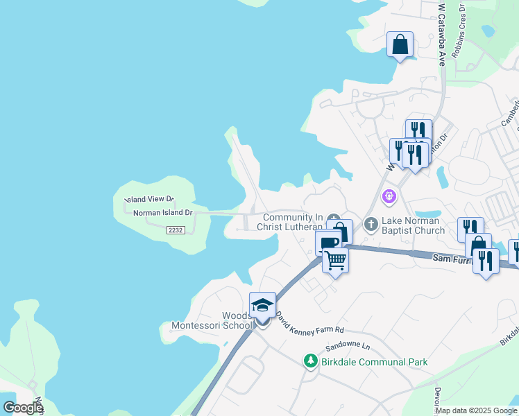 map of restaurants, bars, coffee shops, grocery stores, and more near 7315 Norman Island Drive in Cornelius