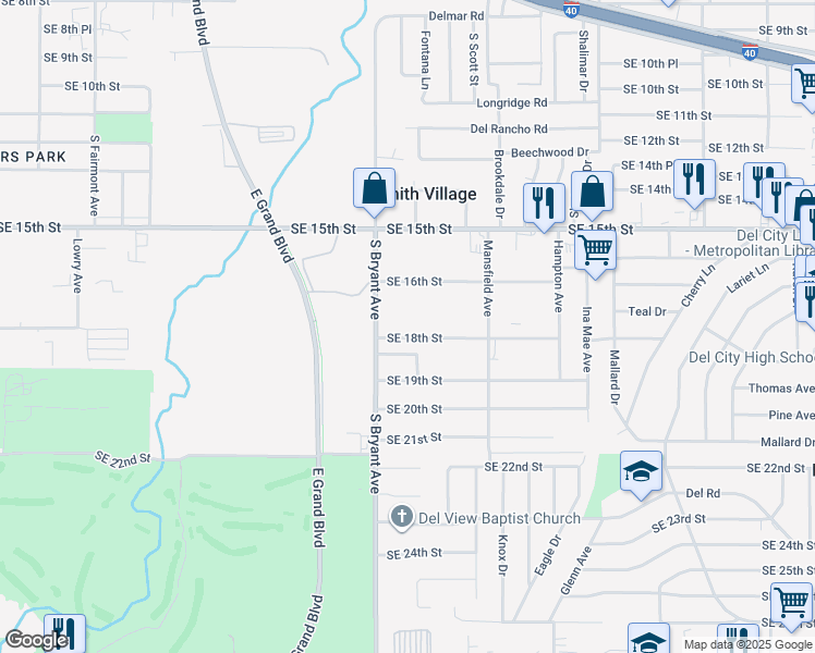 map of restaurants, bars, coffee shops, grocery stores, and more near 3019 Southeast 18th Street in Oklahoma City